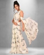 Leaf Digital Printed Georgette Saree - Image 3