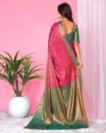 Women Floral Woven Banarasi Saree with Contrast Border - Image 3